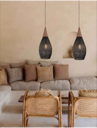 Piekarināma rotangpalmas lampa 25 cm – melna
