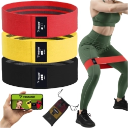 TRIZAND tekstila pretestības gumiju komplekts 3 gab. 8–31 kg ar treniņu plānu (QR)