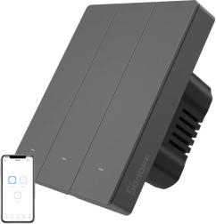 Viedais Wi‑Fi sienas slēdzis Sonoff M5, 3 kanālu, rāmītim, grafīta krāsā