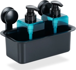 Melnā pie sienas stiprināmā dušas plauktiņa ar piesūcekņiem 23,5 × 13,5 × 15 cm VILDE