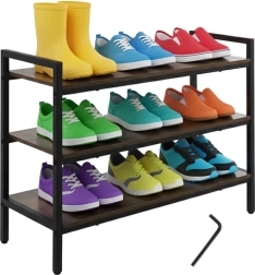 RUHHY apavu plaukts, 3 līmeņi, metāla organizators ar koka plauktiem, 30 kg uz plauktu, 79 cm