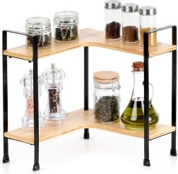 Stūra divlīmeņu bambusa virtuves plauktiņš 29,5 × 29,5 × 33,5 cm