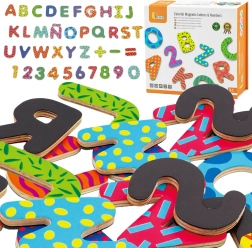 VIGA krāsainie magnētiskie burti un cipari – koka komplekts, 77 detaļas