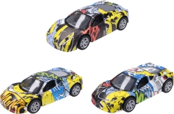 Metāla auto ar grafiti 9 cm ar atvilkšanas piedziņu