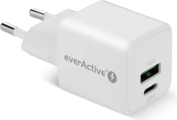 Tīkla lādētājs GaN 1x USB, 1x USB-C 20W QC3.0 balts