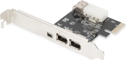 PCIe FireWire 800/400 kontrolieris ar low‑profile stiprinājuma plāksnīti, 2× ārējie + 1× iekšējais