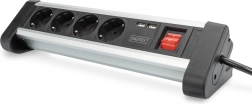 Biroja barošanas sliede 45° ar 4 rozetēm, 2x USB (5V/2A), rotējama 290°