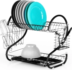 Melns divu līmeņu trauku žāvētājs 52 × 24,5 × 38 cm Vilde