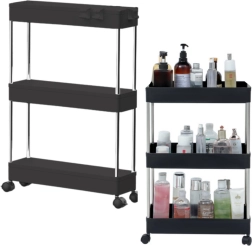 Pārvietojama grāmatu plaukts ar 3 plauktiem uz ritentiņiem – melna