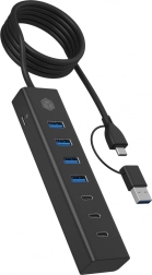 ICY BOX 7‑port USB 3.2 Gen 1 hub, 3× USB‑C and 4× USB‑A