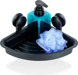Corner shower shelf with suction cups, black 28 × 22 × 12 cm