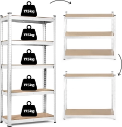 Uzglabāšanas plaukts 180x90x40 cm no cinkota tērauda, 5 plaukti, 875 kg nestspēja ModernHome