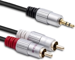 Audio kabelis 2x RCA uz 3,5 mm mini džeku, 3 m, melns