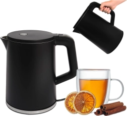Ceļojumu bezvadu ātrvārāmā tējkanna 1,2 l 1500 W ar grozāmu pamatni – melna
