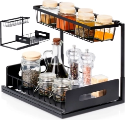 Divstāvu virtuves plaukts ar izvelkamu atvilktni, metāla, melns 36 × 27 × 28,5 cm