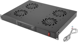 Horizontāls ventilācijas panelis 1U ar LCD un termostatu 19" statnim, 4 ventilatori, 230 V, melns