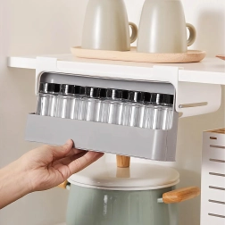 Iebīdāms garšvielu organizators ar 6 burciņām bez urbšanas