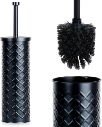 Metal Black Toilet Brush with Stand 38 × 10 cm