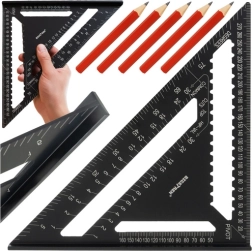 Tēlnieka leņķis 30 × 30 cm BIGSTREN ar mērierīci 90° un 45° + 5 zīmuļi