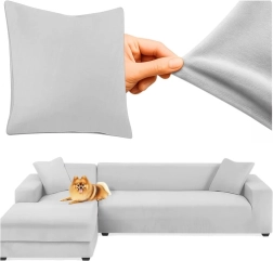 Gaiši pelēks elastīgs aizsargpārvalks dīvānam RUHHY 145–185 cm