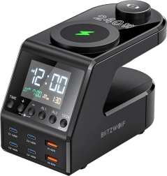 BlitzWolf BW-FW10 Alarm Clock with Charging Station, 2× USB-A, 4× USB-C, 240 W