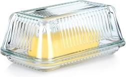 Stikla sviesta trauks Vilde, rievots dizains, 17 × 10 × 7 cm