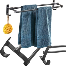 Dubults sienas dvieļu turētājs, melns metāls, 58,6 cm