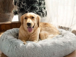 Pūkains mīluļu guļamgrozs kaķiem un maziem suņiem 50 cm – Pelēka