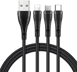Uzlādes kabelis 3-vienā USB uz USB‑C / Lightning / Micro USB 1,2 m, melns Mcdodo