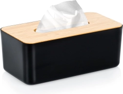 Melns papīra salvešu turētājs ar bambusa vāciņu 24 × 13 × 9,5 cm