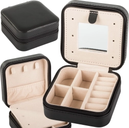 Ceļojumu rotaslietu kastīte ar organizētāju un spogulīti, melna, 10 × 10 × 5 cm