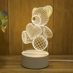 Nakts LED lampa 3D ilūzija lācītis ar sirdi, USB