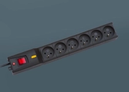 LESTAR surge-protected power strip, 6 outlets, 3 m, black