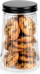 Stiklota rievota burka beramām pārtikām 1 l ar melnu vāciņu