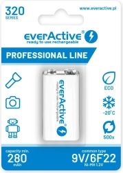 Akumulators everActive 9V 320 mAh Ni-MH gatavs lietošanai