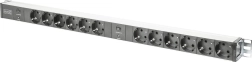 PDU barošanas sliede 19" RACK, 12x Schuko kontaktligzda, 2x 2 m Unischuko spraudnis, 16 A, aizsardzība pret pārslodzi, alumīnija profils