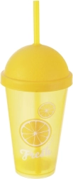 Plastic cup with straw and lid 450 ml – citrus design