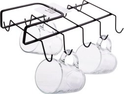 Metāla krūžu turētājs zem plaukta, melns