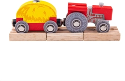 Bigjigs Rail sarkans traktors ar bortu piekabi