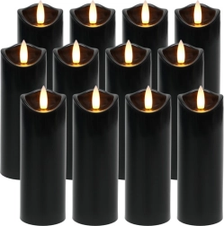 Melnas LED sveces RUHHY 12 gab. 15 cm ar plīvojošas liesmas efektu