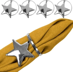 Metal napkin rings with silver stars, 4 cm, set of 4