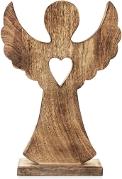 Koka eņģeļa figūriņa no mango koka ar sirdi 25,5 × 36 cm