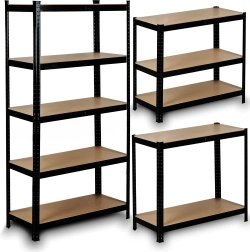 Metāla plaukts HUMBERG 150 × 75 × 30 cm, melns, 5 plaukti, bezskrūvju sistēma