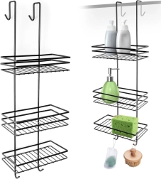 Piekarināma metāla dušas plaukts, melns, trīspakāpju