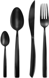 Luksusa melns nerūsējošā tērauda galda piederumu komplekts 6 personām, 24 gab. ORION Black Luxury