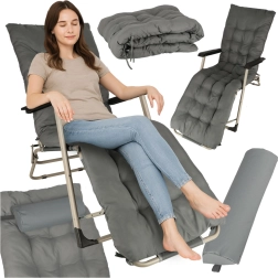 Saliekams pelēks dārza sauļošanās krēsls ar spilvenu