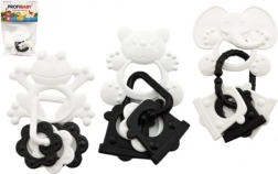 Košļājamā rotaļlieta dzīvnieciņi ar piekariņiem, melnbalta, 9 cm