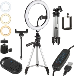 LED gredzenveida gaisma 10" ar statīvu un tālvadību