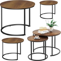 Set of Round Coffee Tables 3-in-1 from Natural Wood