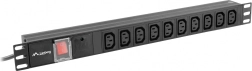 Raka PDU līste 19" 1U, 10× IEC C13, ieeja C14, 2 m, 10A, melna